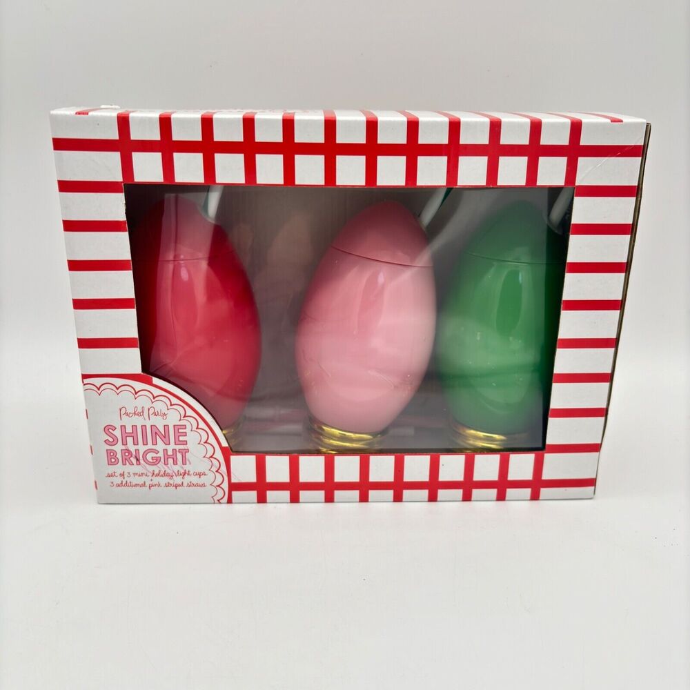 Packed Party Shine Bright Set Of 3 Red Pink Green Mini Holiday Light Cups 12 Oz.